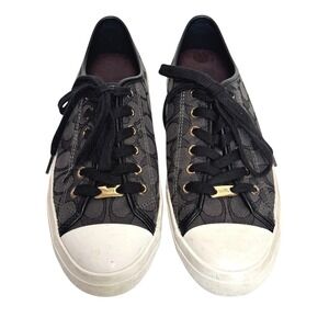 Coach Empire Outline Signature Canvas Low Top Sneakers Black Grey Sz  9 B